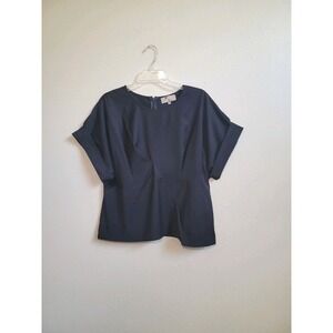 Julia Allert Women's Black  Short Sleeve Back Zip Shirt Top Designer Blouse XL